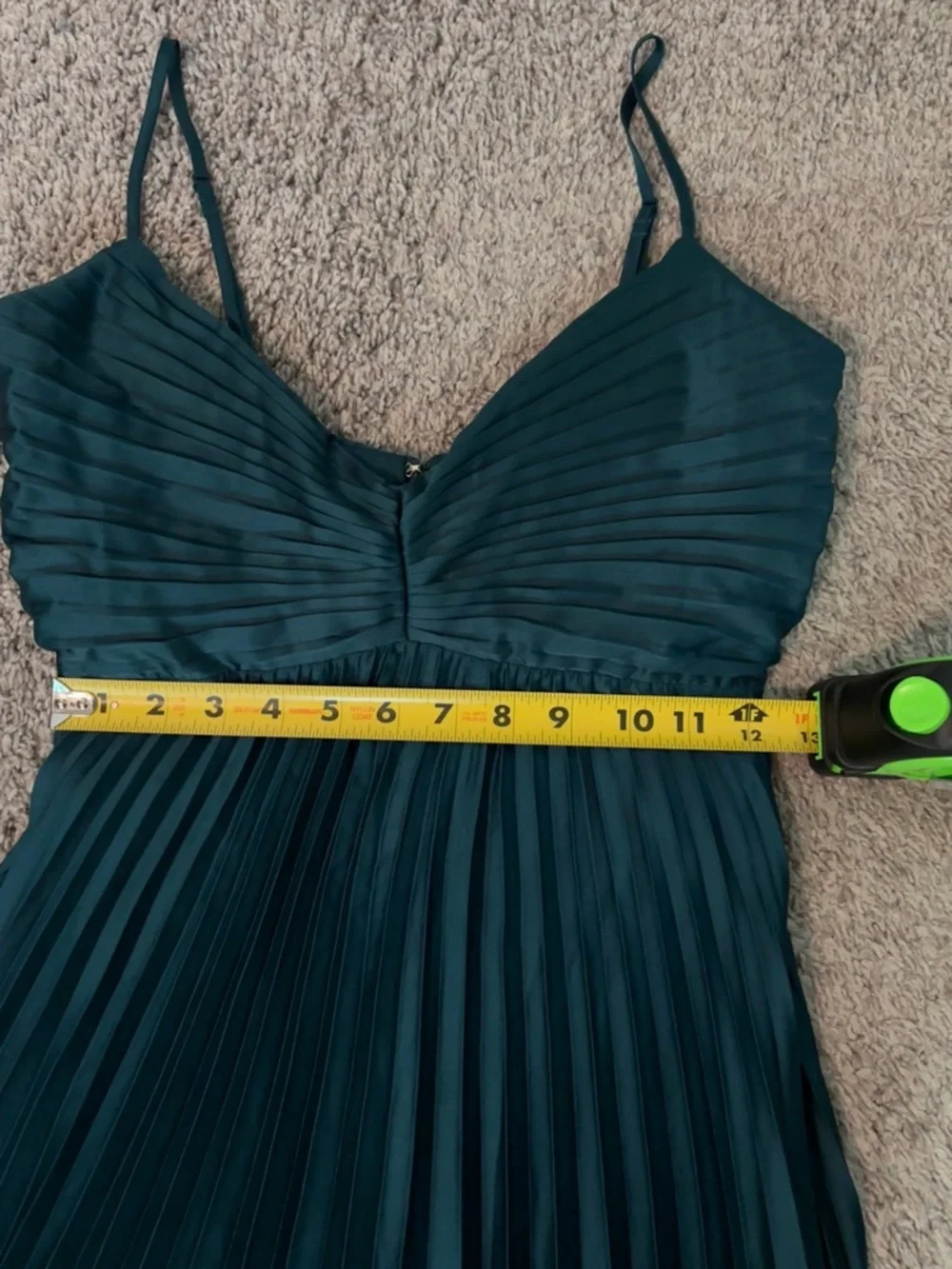 Abercrombie Pleated Maxi Dress Dark Teal Satin Slip Formal Size Small - Picture 14 of 15